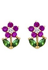 stunning sweet Red and Green Flower CZ baby stud earrings